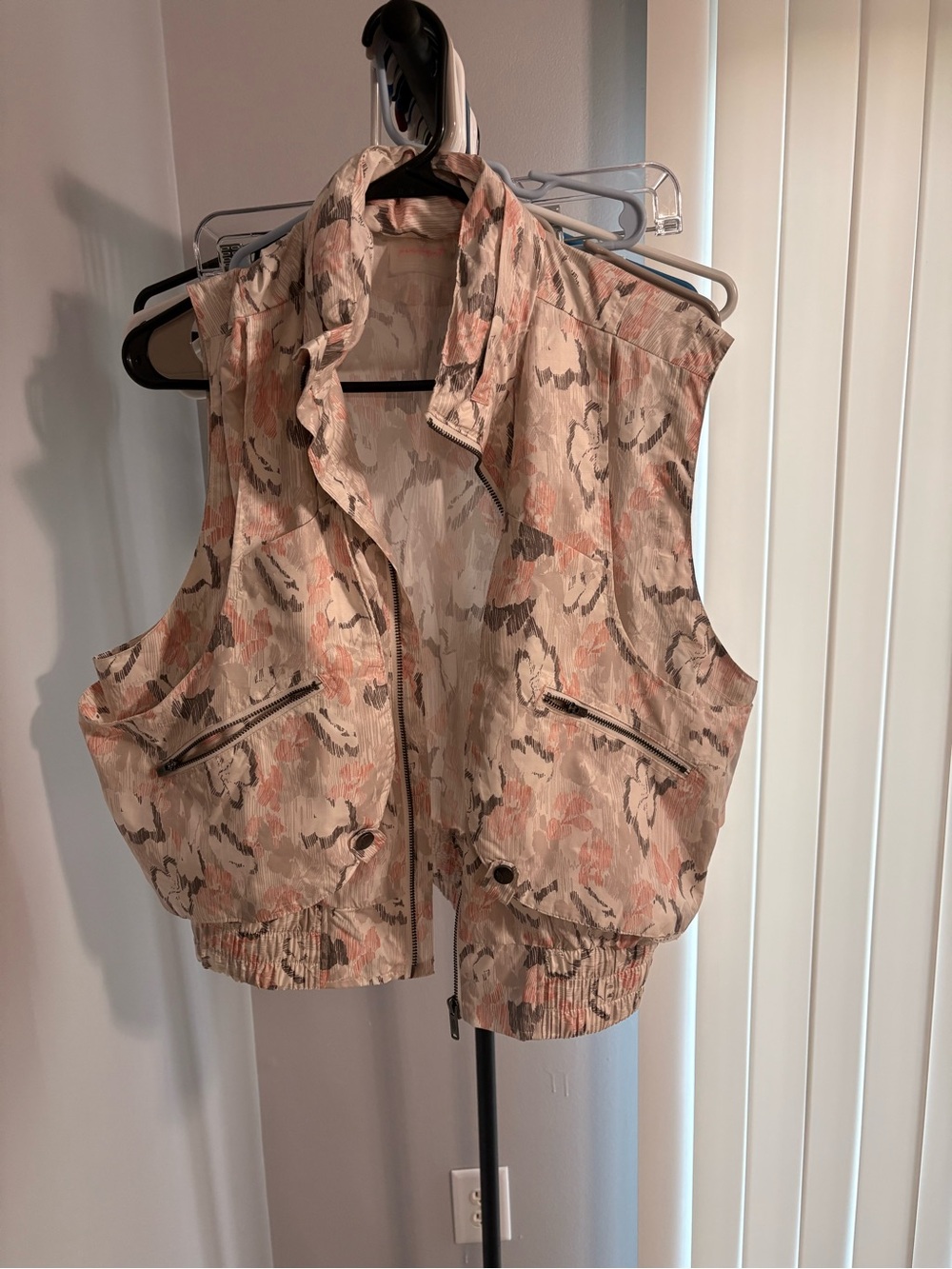 Free People Floral Sleeveless Utility Vest in Blush and Gray